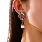 Zinc Alloy Flower Pearl Drop Earrings - Trendsi - Flyclothing LLC