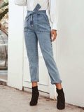 Tied Straight Leg Jeans with Pockets - Trendsi - Flyclothing LLC