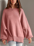 Double Take Side Slit Round Neck Long Sleeve Sweater - Trendsi - Flyclothing LLC