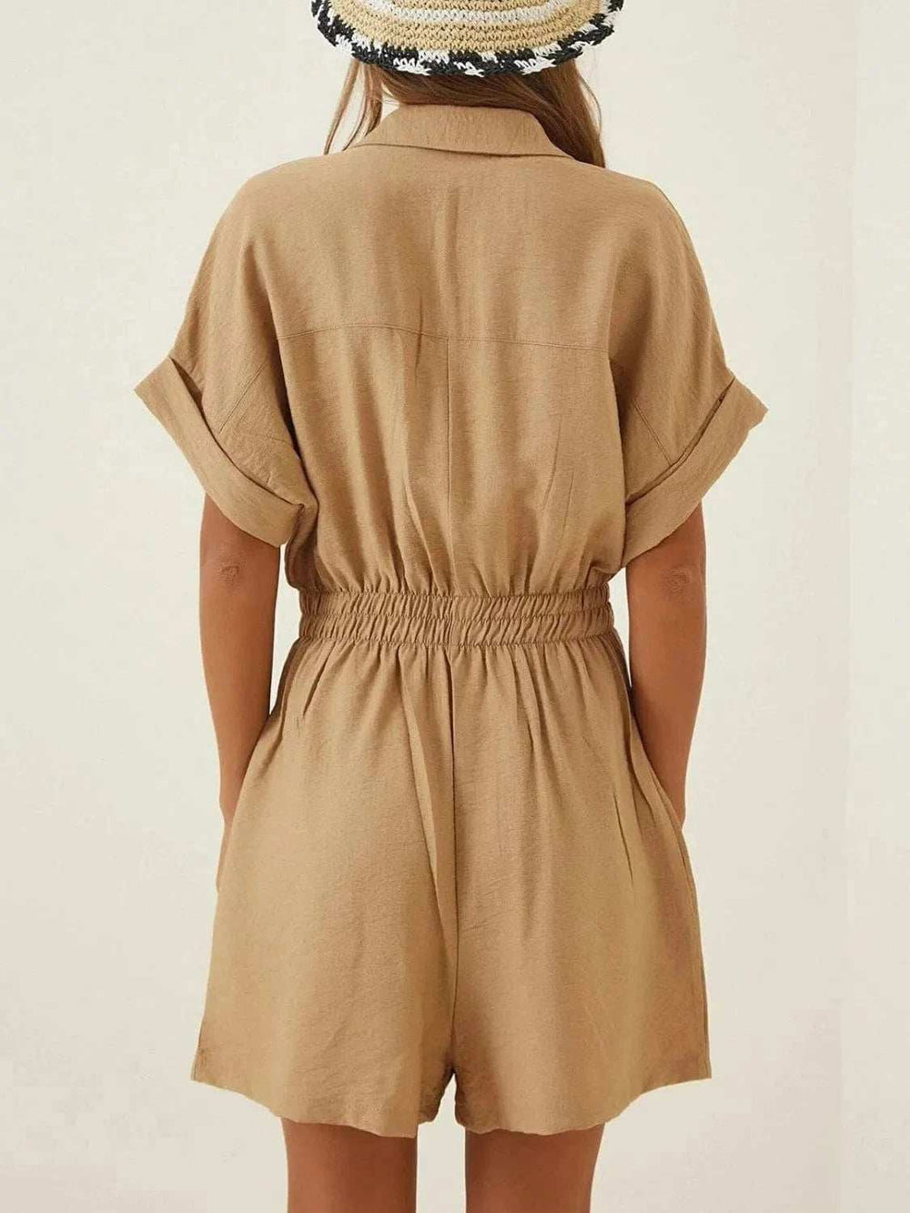 Johnny Collar Short Sleeve Romper - Trendsi - Flyclothing LLC