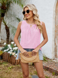 Eyelet Cutout Round Neck Tank - Trendsi - Flyclothing LLC