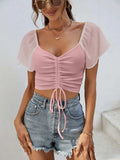 Drawstring Short Sleeve Crop Top - Trendsi - Flyclothing LLC