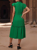 Tied Notched Cap Sleeve Dress - Trendsi - Flyclothing LLC