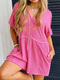 Casual Button-Front Ribbed Romper - Trendsi - Flyclothing LLC