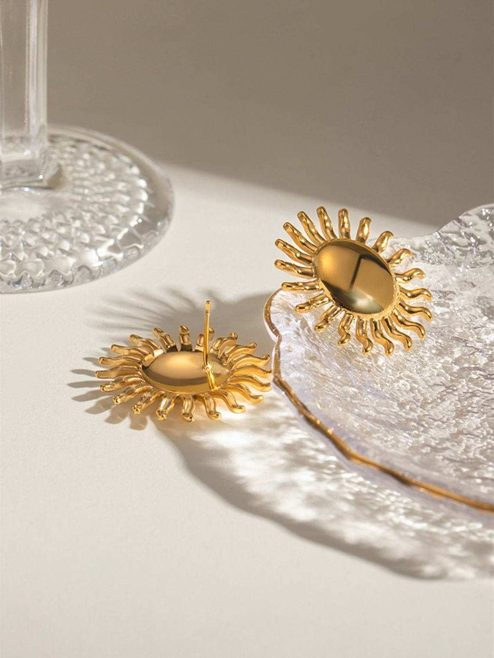 18K Gold-Plated Stainless Steel Sun Stud Earrings - Trendsi - Flyclothing LLC