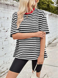 Contrast Striped Round Neck T-Shirt - Trendsi - Flyclothing LLC