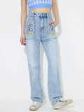 Flower High Rise Straight Leg Jeans with Pockets - Trendsi - Flyclothing LLC