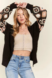 ADORA Multi Color Sleeve Crochet Cardigan - Trendsi - Flyclothing LLC
