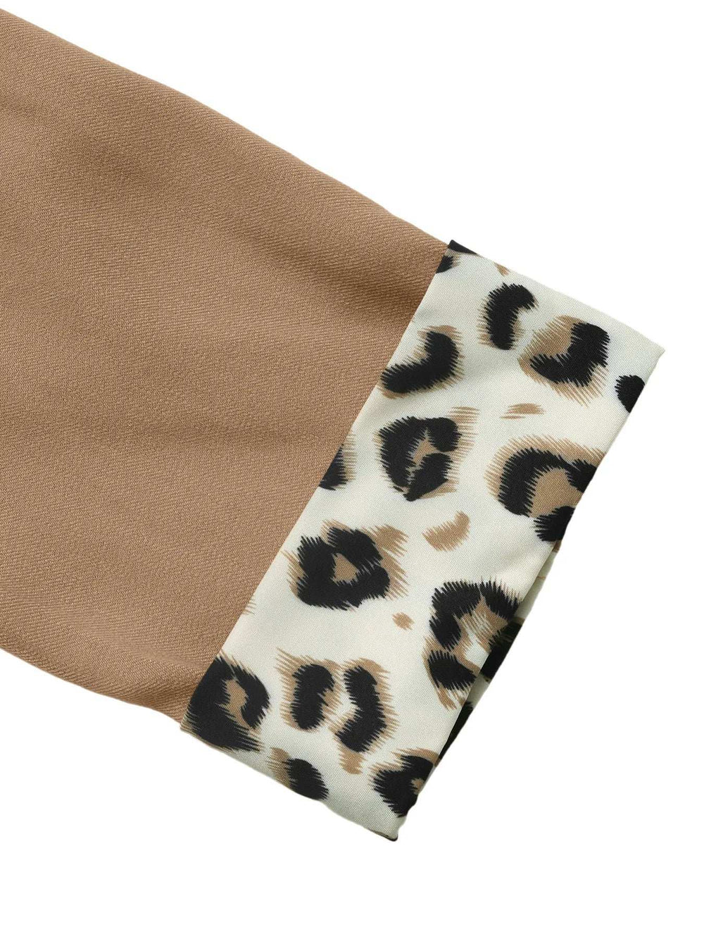 Lapel Collar Leopard Cuff Long Sleeve Blazer - Trendsi - Flyclothing LLC