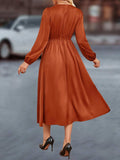 V-Neck Balloon Sleeve Midi Dress - Trendsi - Flyclothing LLC