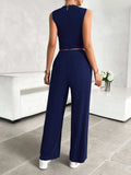 Mock Neck Sleeveless Top and Drawstring Pants Set - Trendsi - Flyclothing LLC