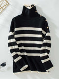 Buttoned Striped Long Sleeve Sweater - Trendsi - Flyclothing LLC