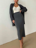 Pocketed Long Sleeve Cardigan and Skirt Sweater Set - Trendsi - Flyclothing LLC