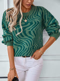 Geometric Round Neck Long Sleeve Sweater - Trendsi - Flyclothing LLC