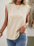 Textured Round Neck Casual Ribbed Top - Trendsi - Flyclothing LLC