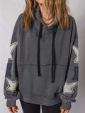 Star Patchwork Contrast Stitching Mineral Wash Kangaroo Pocket Hoodie - Trendsi - Flyclothing LLC