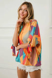 BiBi Multi Stripe Block Printed Jersey Blouse with Tied Sleeves - Trendsi - Flyclothing LLC
