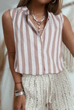 Stripe Button Down Sleeveless Shirt - Trendsi - Flyclothing LLC