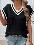 Cable-Knit V-Neck Sweater Vest - Trendsi - Flyclothing LLC