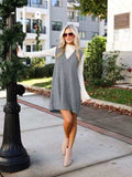 Lovelet Cable Knit V-Neck Mini Sweater Overall Dress - Trendsi - Flyclothing LLC
