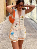 Embroidered V-Neck Vest and Shorts Set - Trendsi - Flyclothing LLC