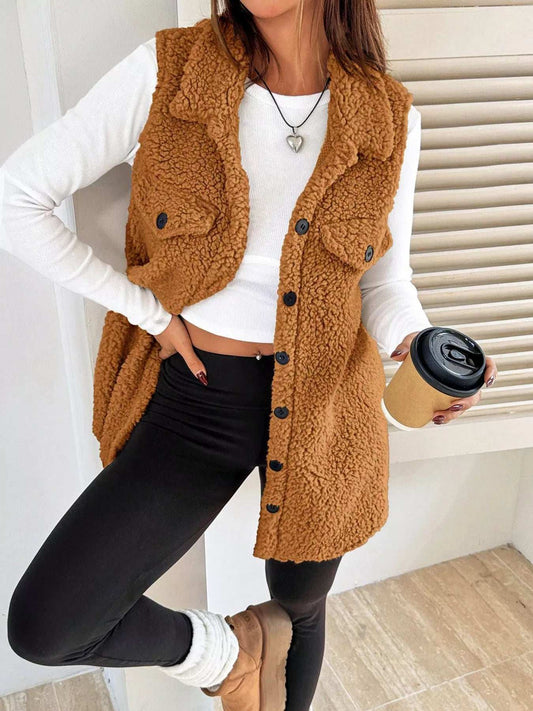 Button-Down Sherpa Fleece Vest Coat - Trendsi - Flyclothing LLC