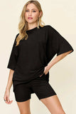 Double Take Full Size Texture Round Neck Drop Shoulder T-Shirt and Shorts Set - Trendsi - Flyclothing LLC