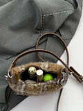 Fuzzy Polyester Mini Handbag with Zipper - Trendsi - Flyclothing LLC