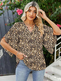 Printed Notched Half Sleeve Blouse - Trendsi - Flyclothing LLC
