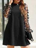 Round Neck Butterfly Mesh Long Sleeve Mini Dress - Trendsi - Flyclothing LLC
