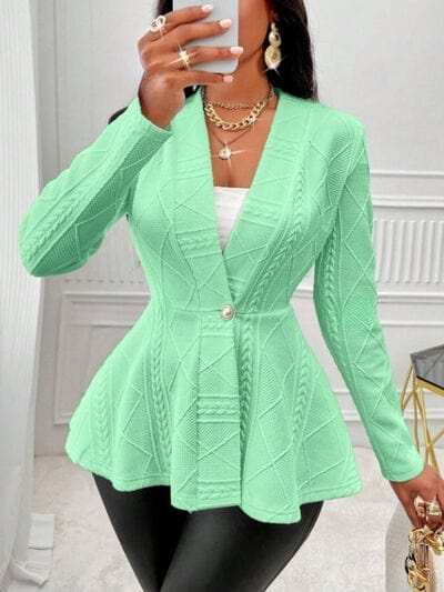 One Button Textured Peplum Cardigan - Trendsi - Flyclothing LLC