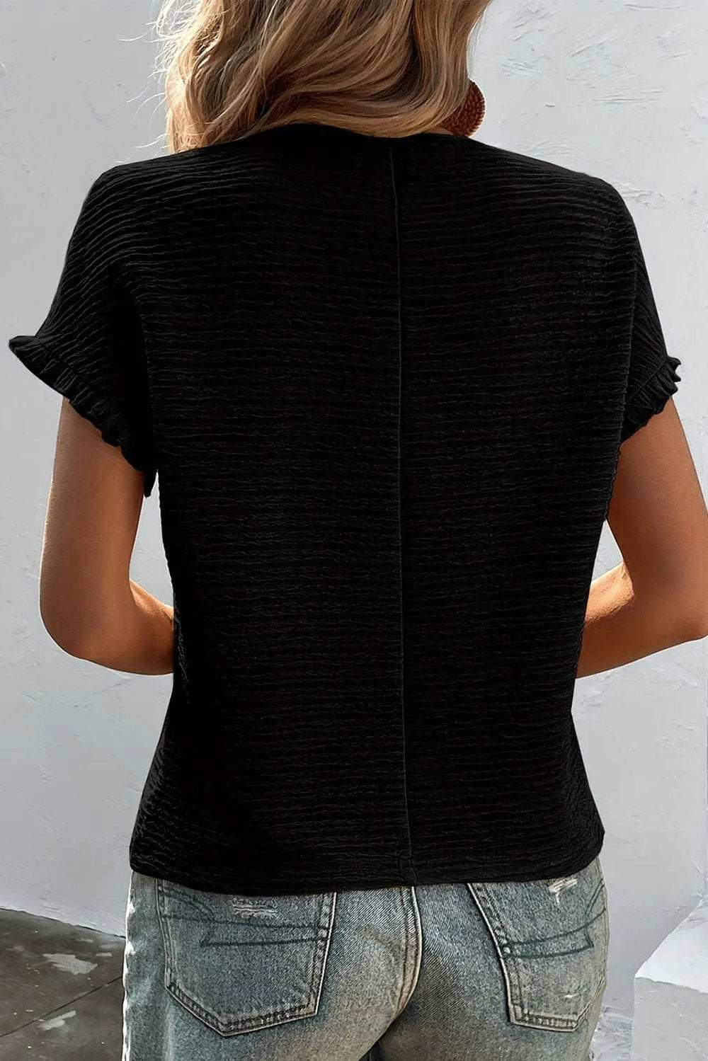 Frill Round Neck Cap Sleeve Blouse - Trendsi - Flyclothing LLC