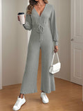 V-Neck Long Sleeve Wide Leg Jumpsuit - Trendsi - Flyclothing LLC