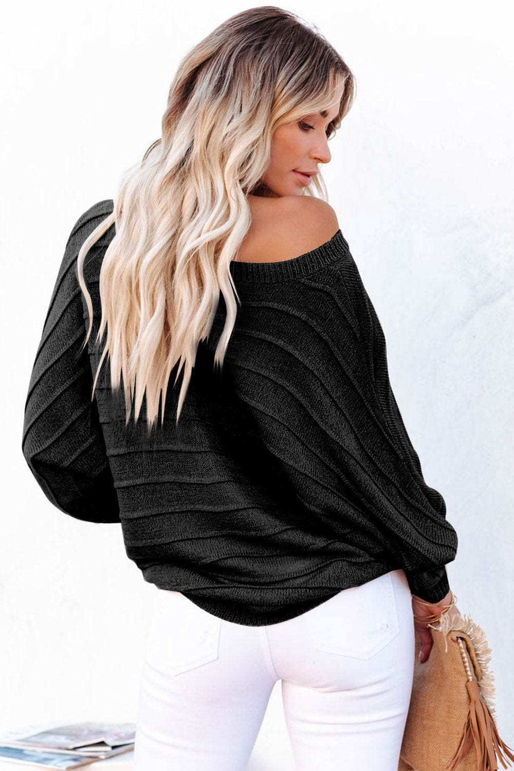 Round Neck Long Sleeve Knit Top - Trendsi - Flyclothing LLC