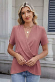 Solid Color Surplice Short Sleeve Blouse - Trendsi - Flyclothing LLC