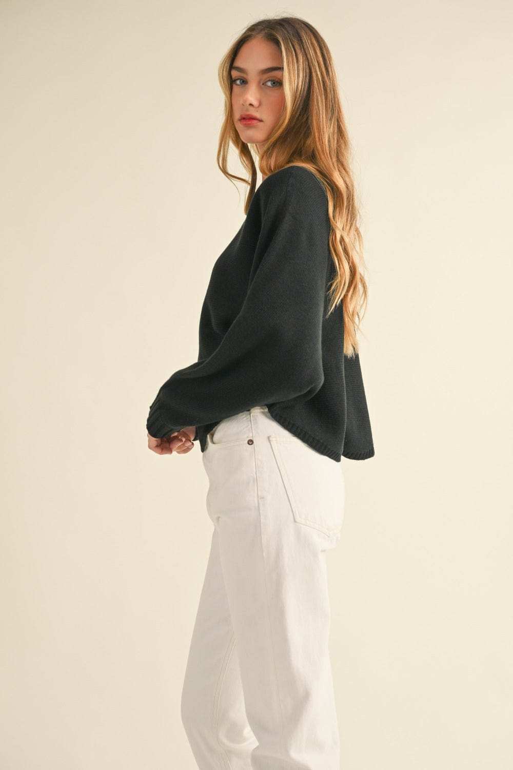 Mable Round Neck Dolman Sleeve Cropped Sweater - Trendsi - Flyclothing LLC