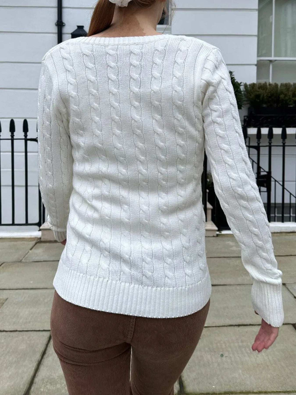 Cable Knit V-Neck Sweater - Trendsi - Flyclothing LLC