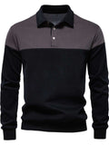 Men's Collared Neck Contrast Long Sleeve Polo - Trendsi - Flyclothing LLC