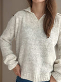 Collared Neck Long Sleeve Sweater - Trendsi - Flyclothing LLC