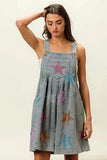 BiBi Star Rhinestone Washed Wide Leg Shortalls - Trendsi - Flyclothing LLC