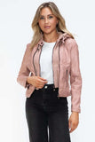 Snobbish Faux Leather Zip Up Drawstring Hooded Jacket - Trendsi - Flyclothing LLC
