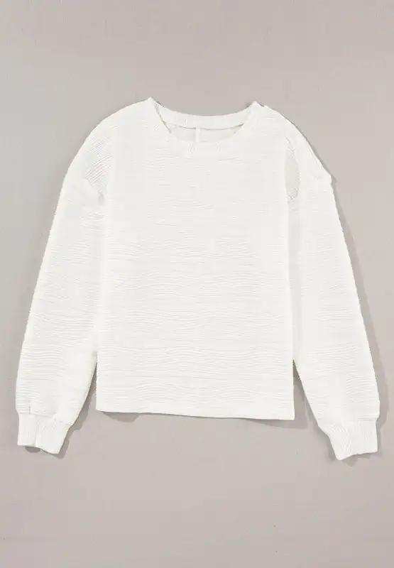 Texture Round Neck Long Sleeve Sweatshirt - Trendsi - Flyclothing LLC