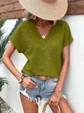 Textured Solid Color Short Sleeve Top - Trendsi - Flyclothing LLC