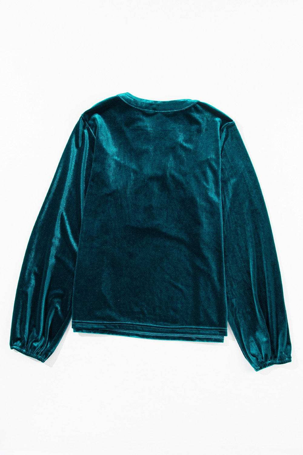 Notched Long Sleeve Velvet Top - Trendsi - Flyclothing LLC
