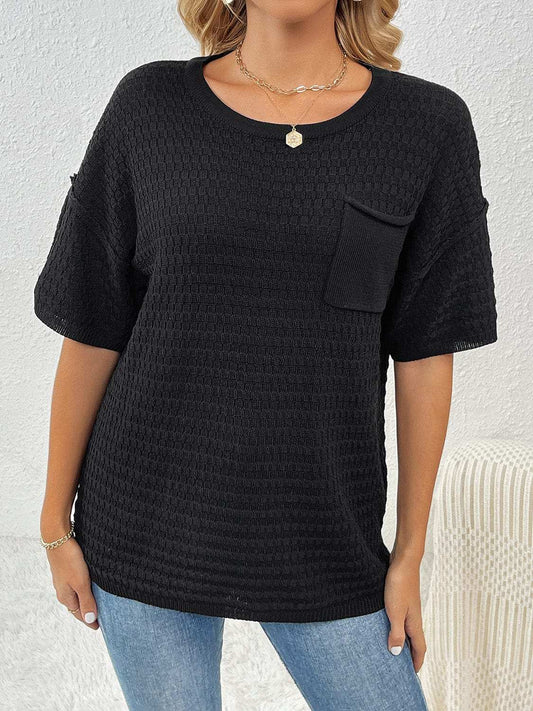 Round Neck Half Sleeve Knit Top - Trendsi - Flyclothing LLC