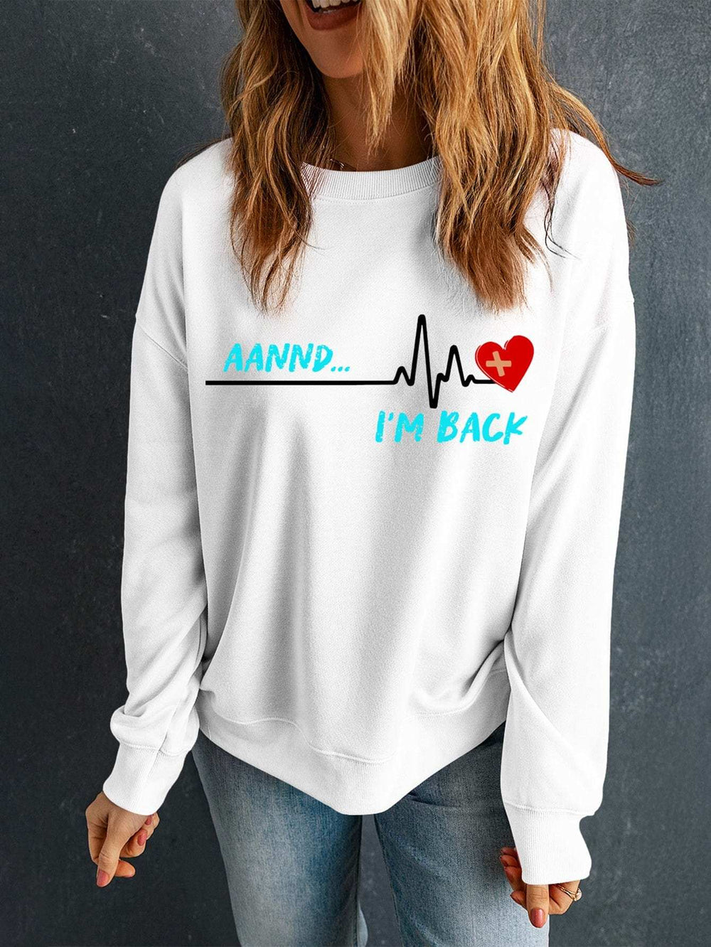 Graphic Round Neck Long Sleeve Sweatshirt - Trendsi - Flyclothing LLC