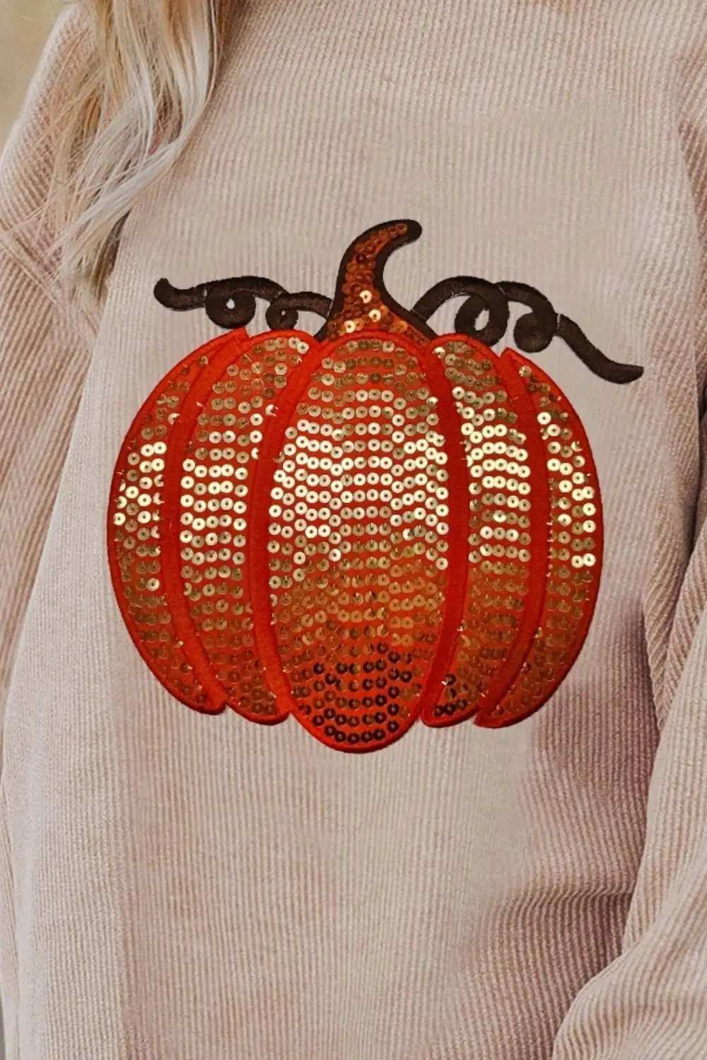 Sequin Pumpkin Round Neck Long Sleeve Sweatshirt - Trendsi - Flyclothing LLC