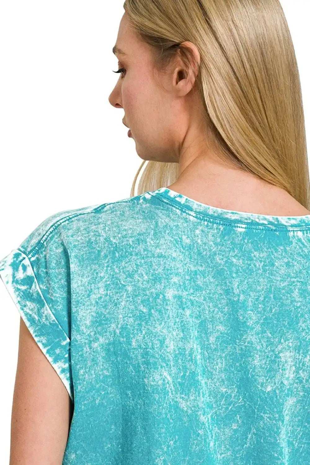 Zenana Crinkle Washed Round Neck Folded Short Sleeve Tee - Trendsi - Flyclothing LLC