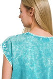 Zenana Crinkle Washed Round Neck Folded Short Sleeve Tee - Trendsi - Flyclothing LLC