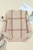 Plaid Round Neck Dropped Shoulder Sweater - Trendsi - Flyclothing LLC